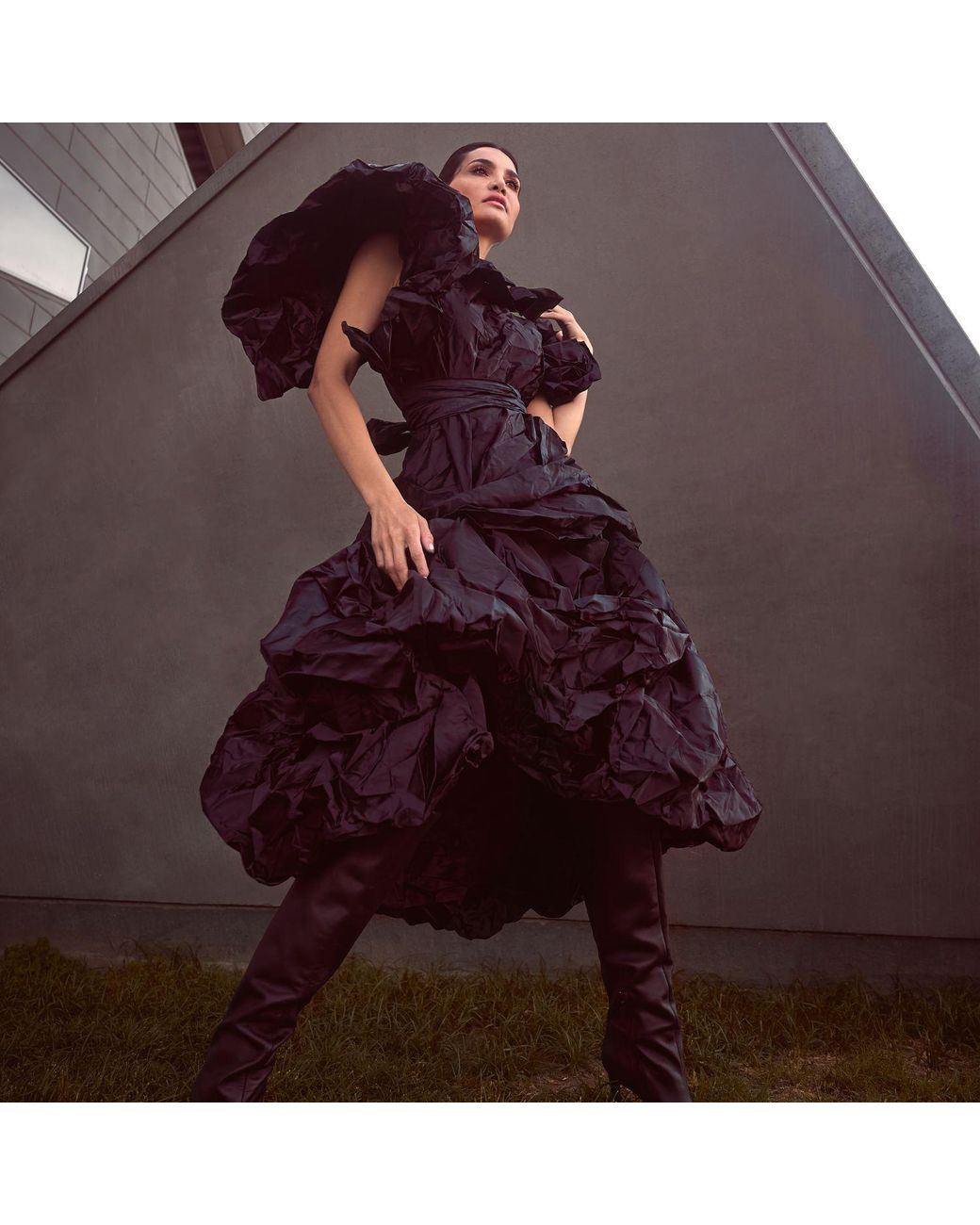 Miro Misljen Black Noir Sculptural Couture Dress