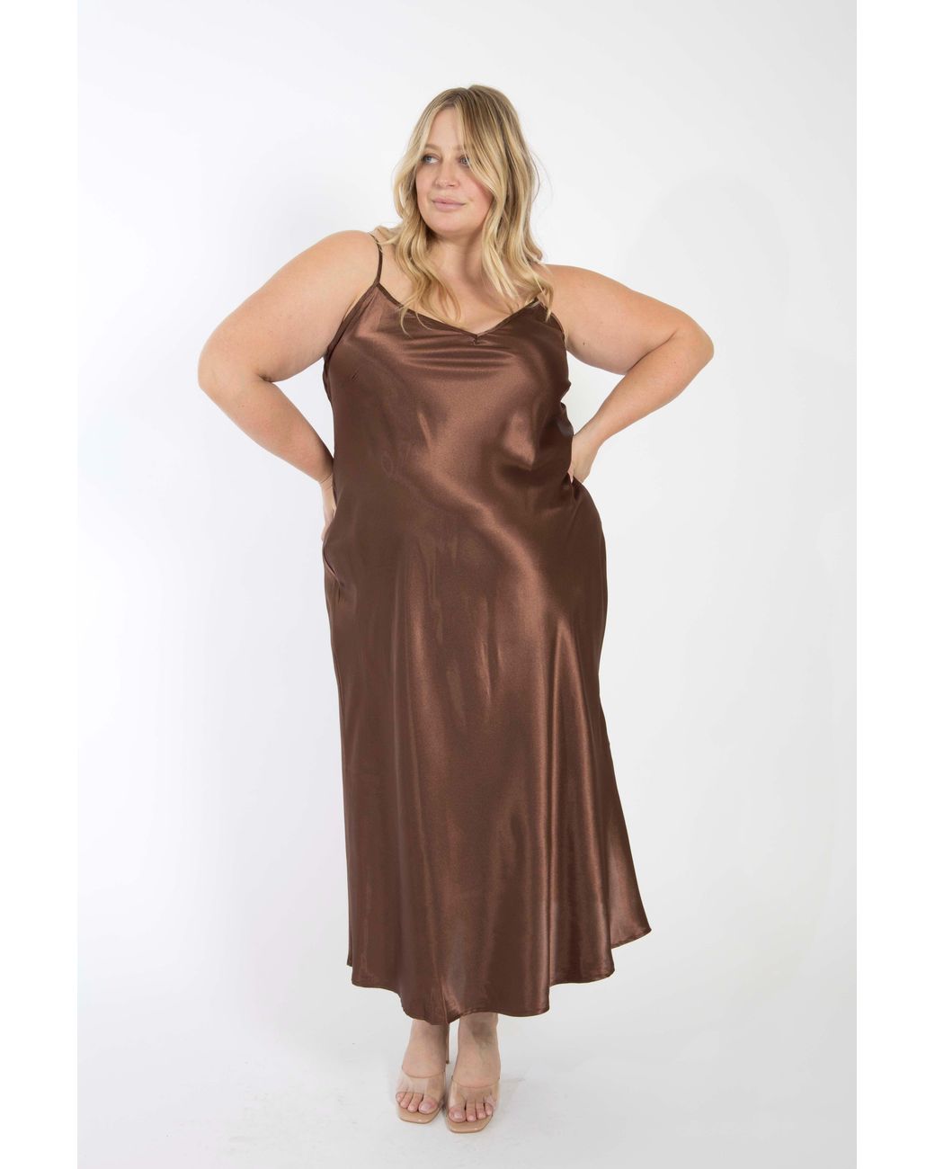 Saint Grace Brown The Best Curve Bias Cut Bamboo Blend Slip Dress