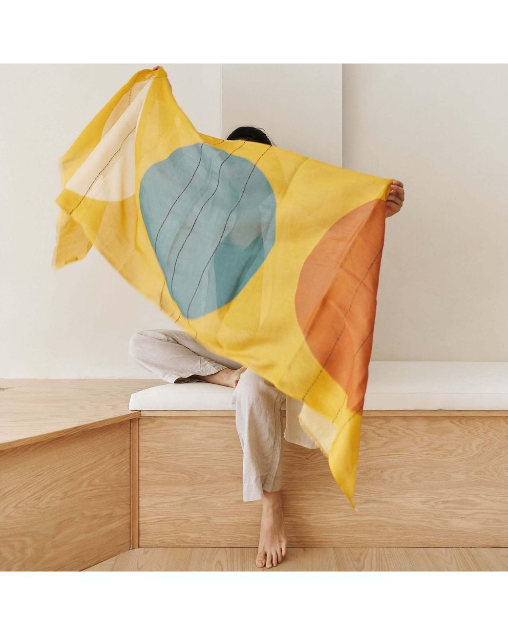 Variously Yellow Cirq Sun Modern Artisan Linen Silk Scarf