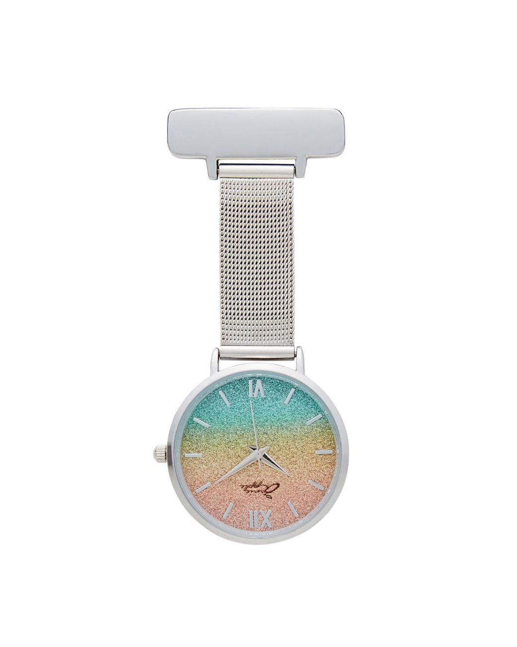 Bermuda Watch Company Blue Annie Apple Aurora Glitter Mesh Nurse Fob Watch