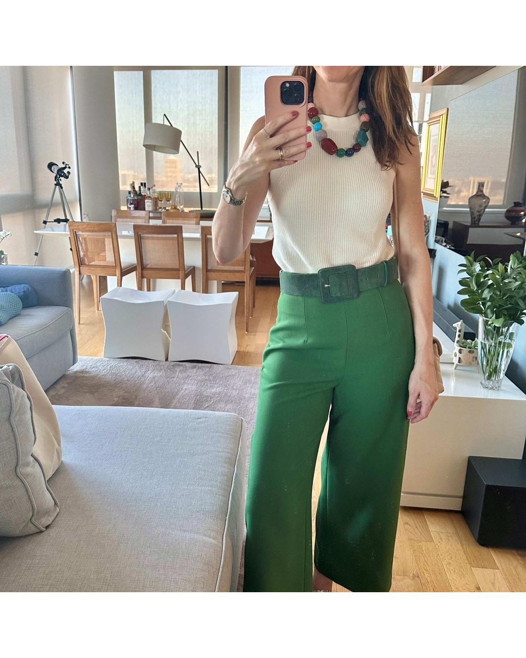 BeltBe Green Suede Square Buckle Belt