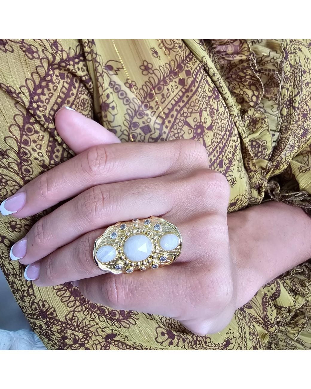 Farra Metallic Moonstone Statement Ring