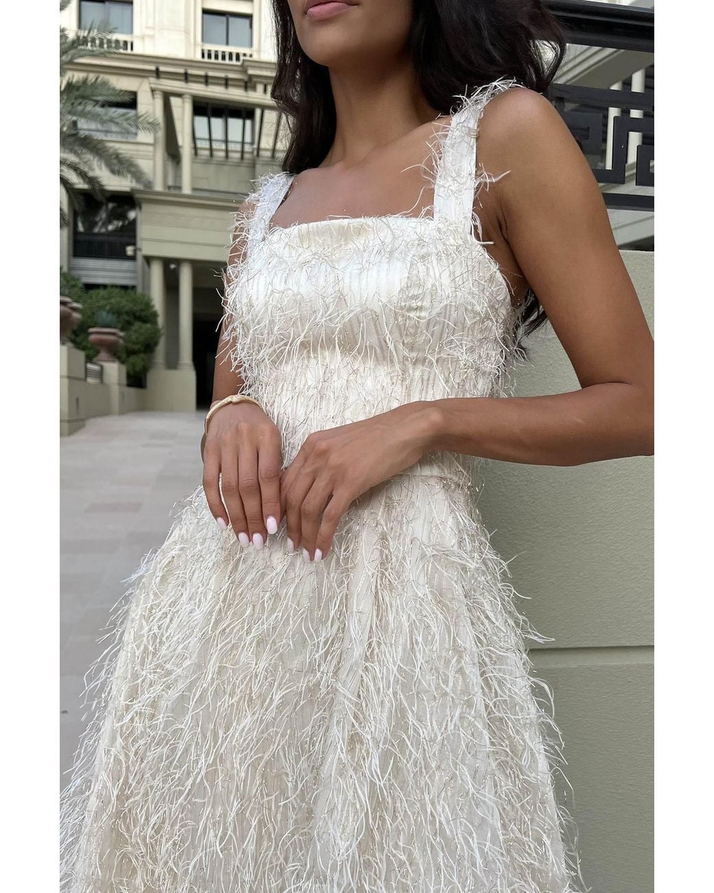 POST MERIDIEM White Pleated Corset Midi Dress