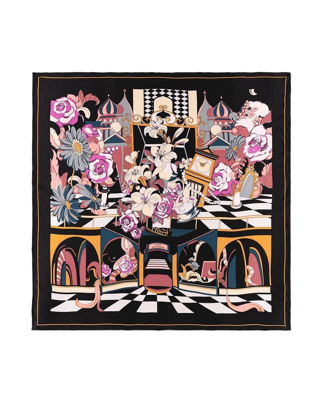 Lost Pattern Black Vintage Blooms Large Silk Square Scarf
