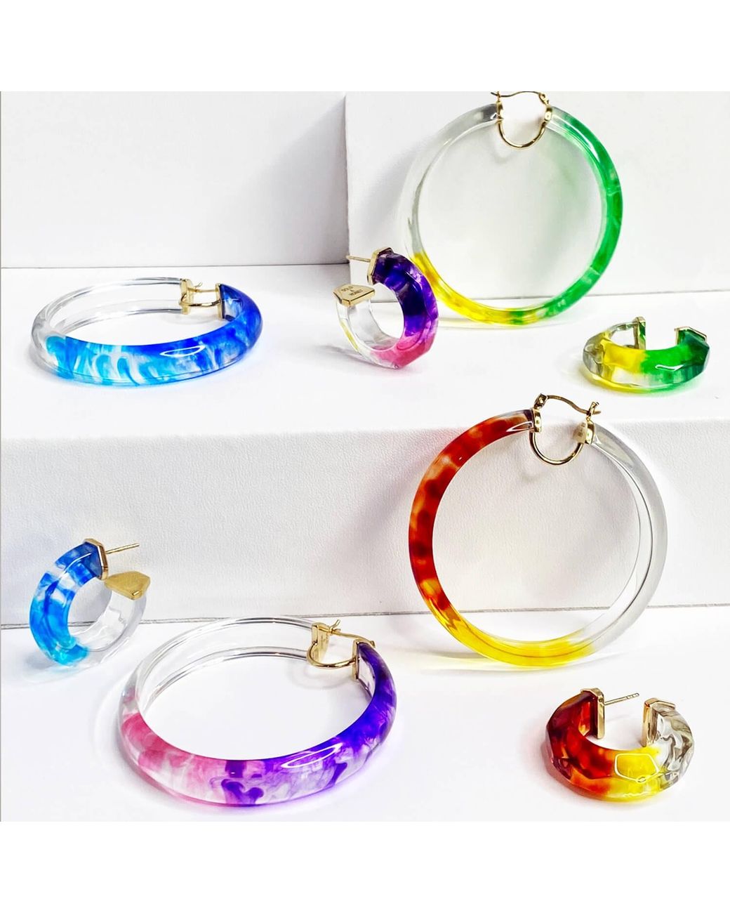 Gold & Honey Blue Tie Dye Lucite Hoops