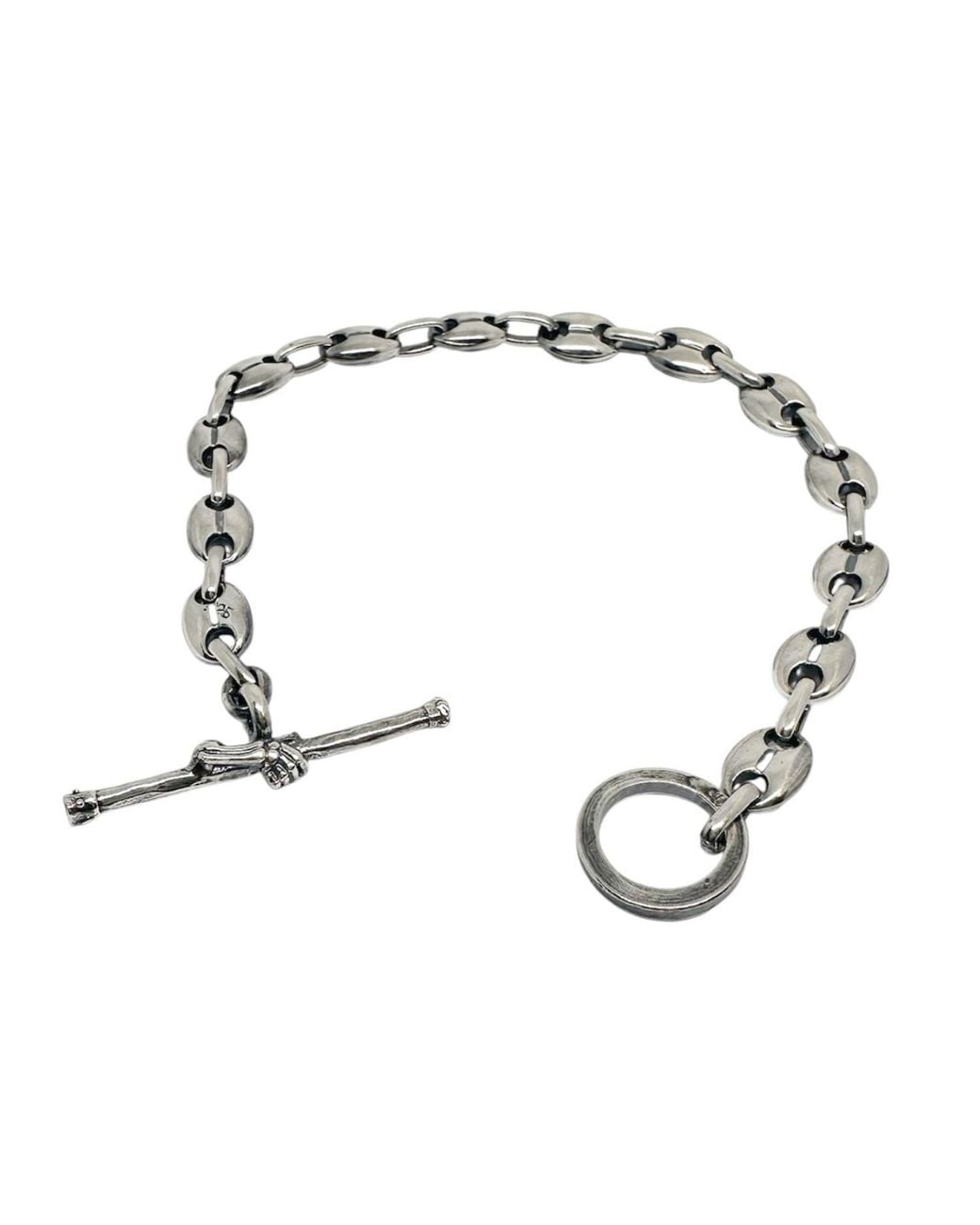 Tg-Jewellery by Tamara Gervasio Metallic Anchor Link Sterling Bracelet With Skull Hand T-Bar Clasp for men