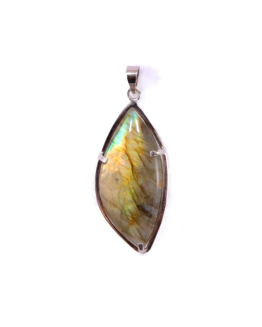 Mineralgems•Studio Metallic Labradorite Navette Pendant With Sterling Chain