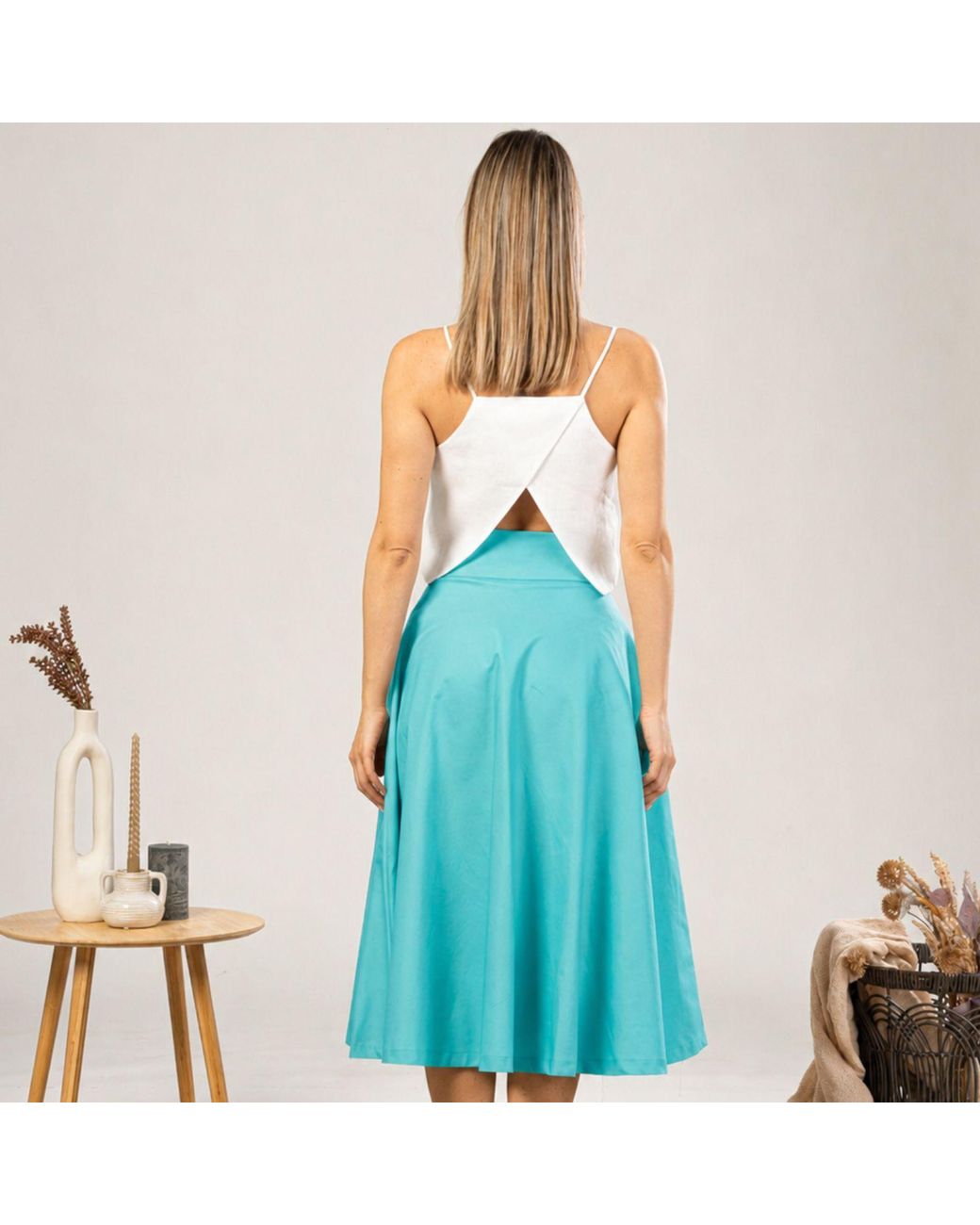 Nikka Place Blue Summer Cotton Midi Skirt With Pockets