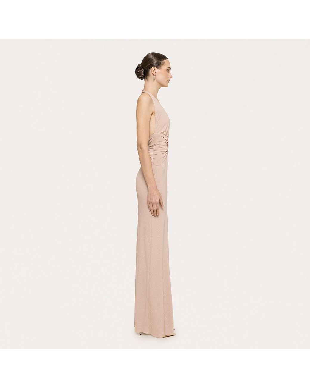 Nissa Natural Backless Glitter Maxi Dress