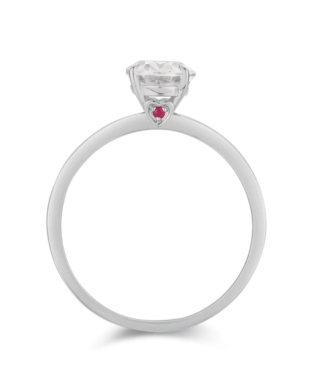 Azura Jewelry New York White Hidden Ruby Heart Oval Moissanite Solid Ring