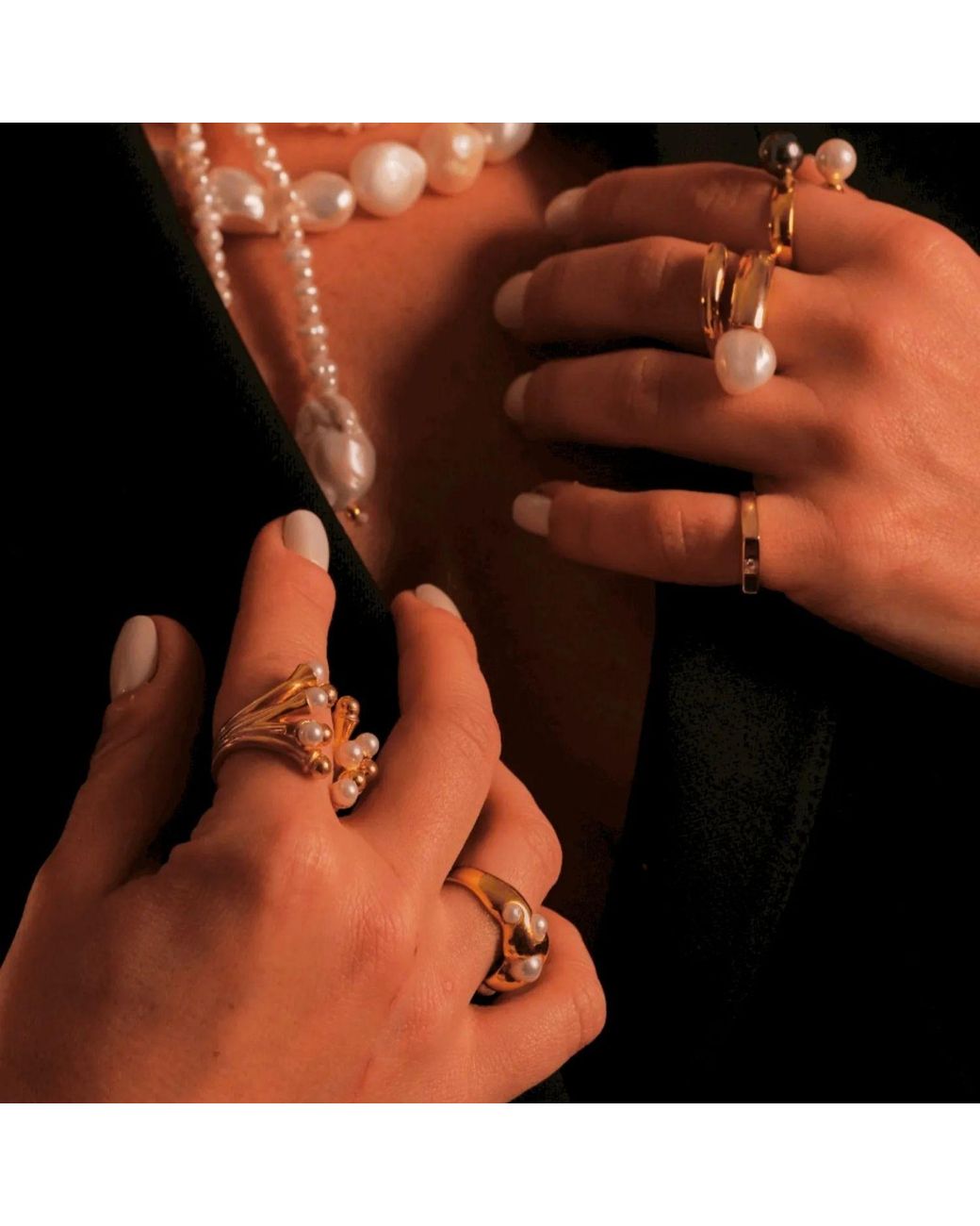 LINYA JEWELLERY Metallic Pearl Cage Ring Ring Sterling