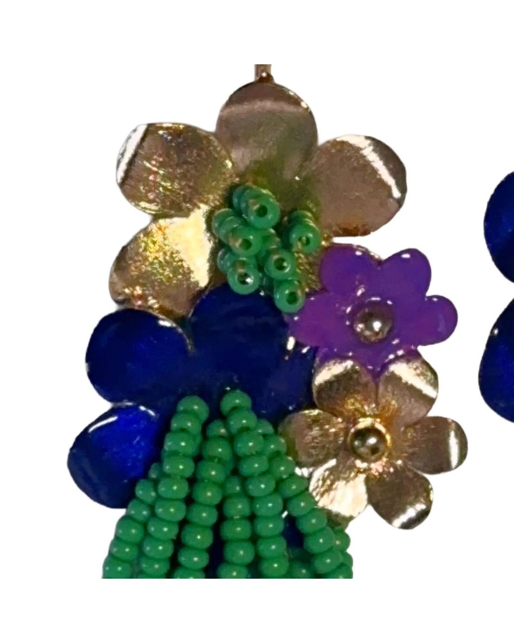 Iliana Arrazola Green Flowers Dangle Earrings, And, Glass Beads, Beaded Jewelry