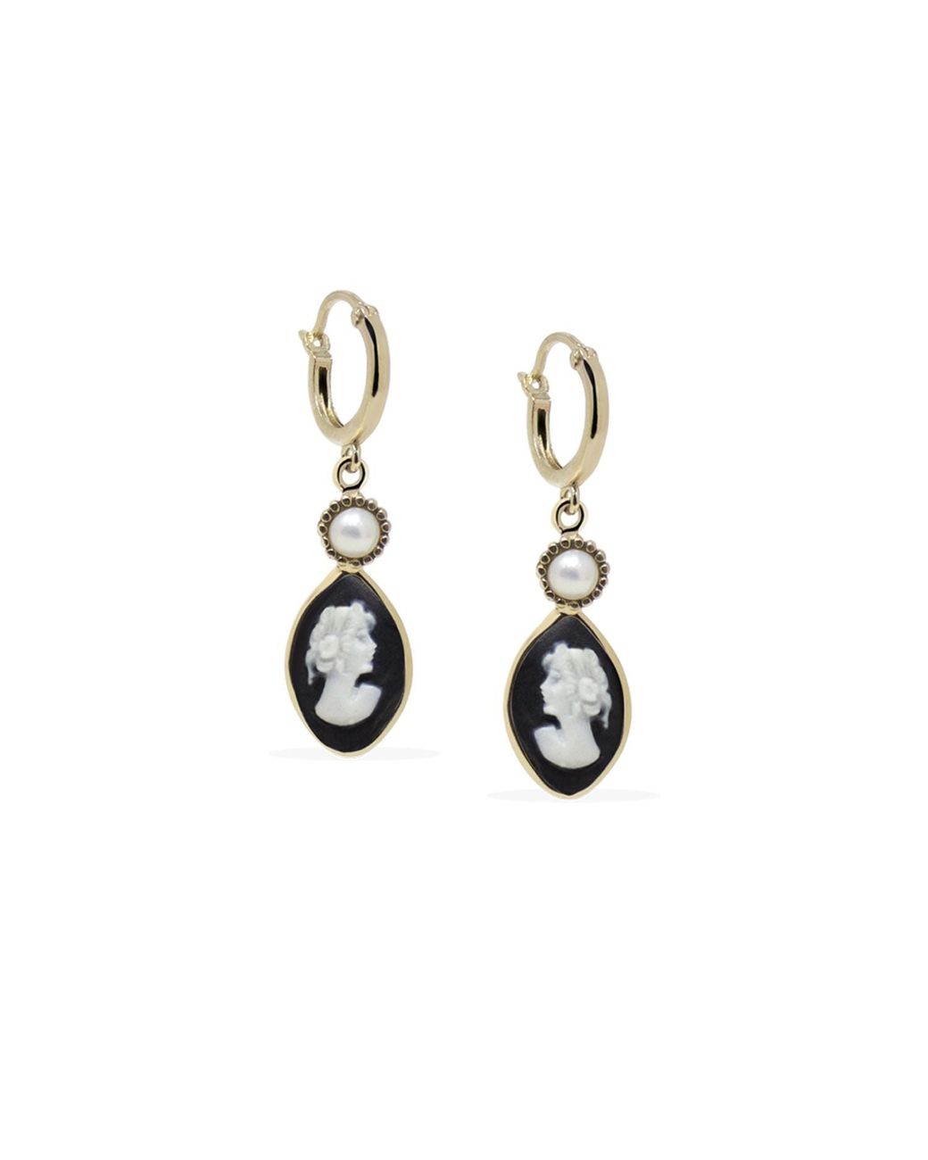 Vintouch Italy Metallic Isabella Gold-plated Black Cameo Hoop Earrings