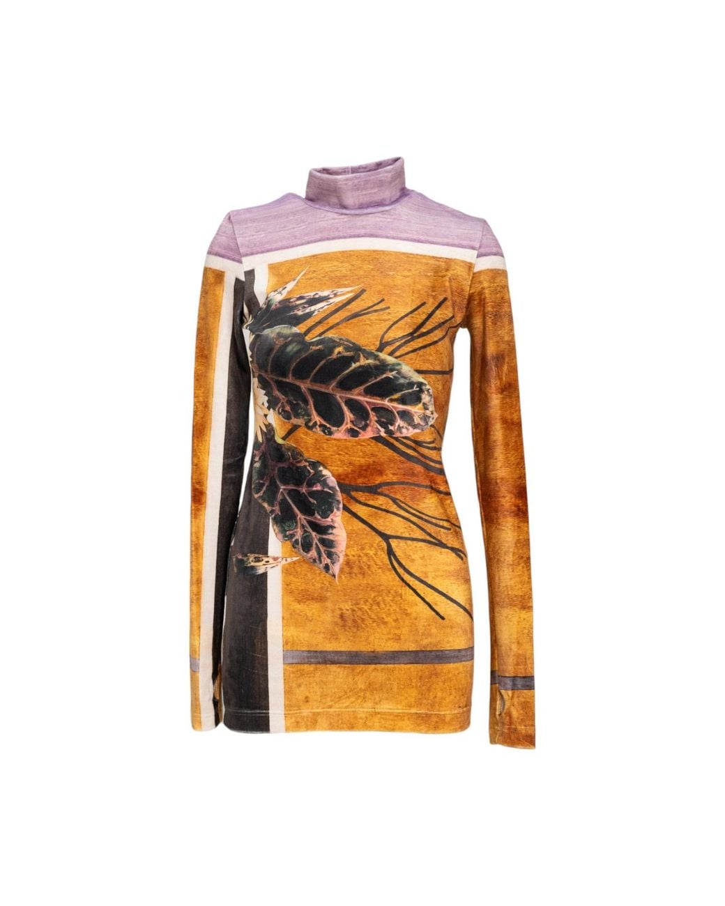 ARTISTA Orange Printed Long Turtleneck Thumbhole Top
