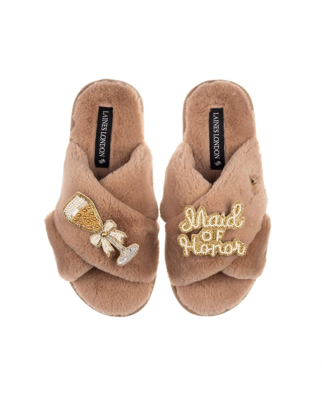 Laines London Natural Neutrals Classic Laines Slippers With Maid Of Honor Brooches