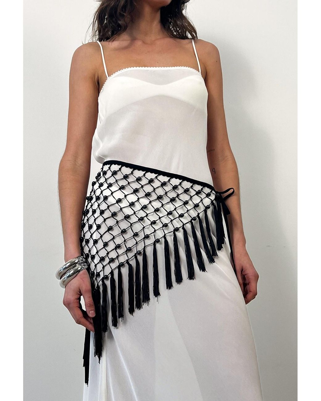 Tohen Black Beaded Scarf