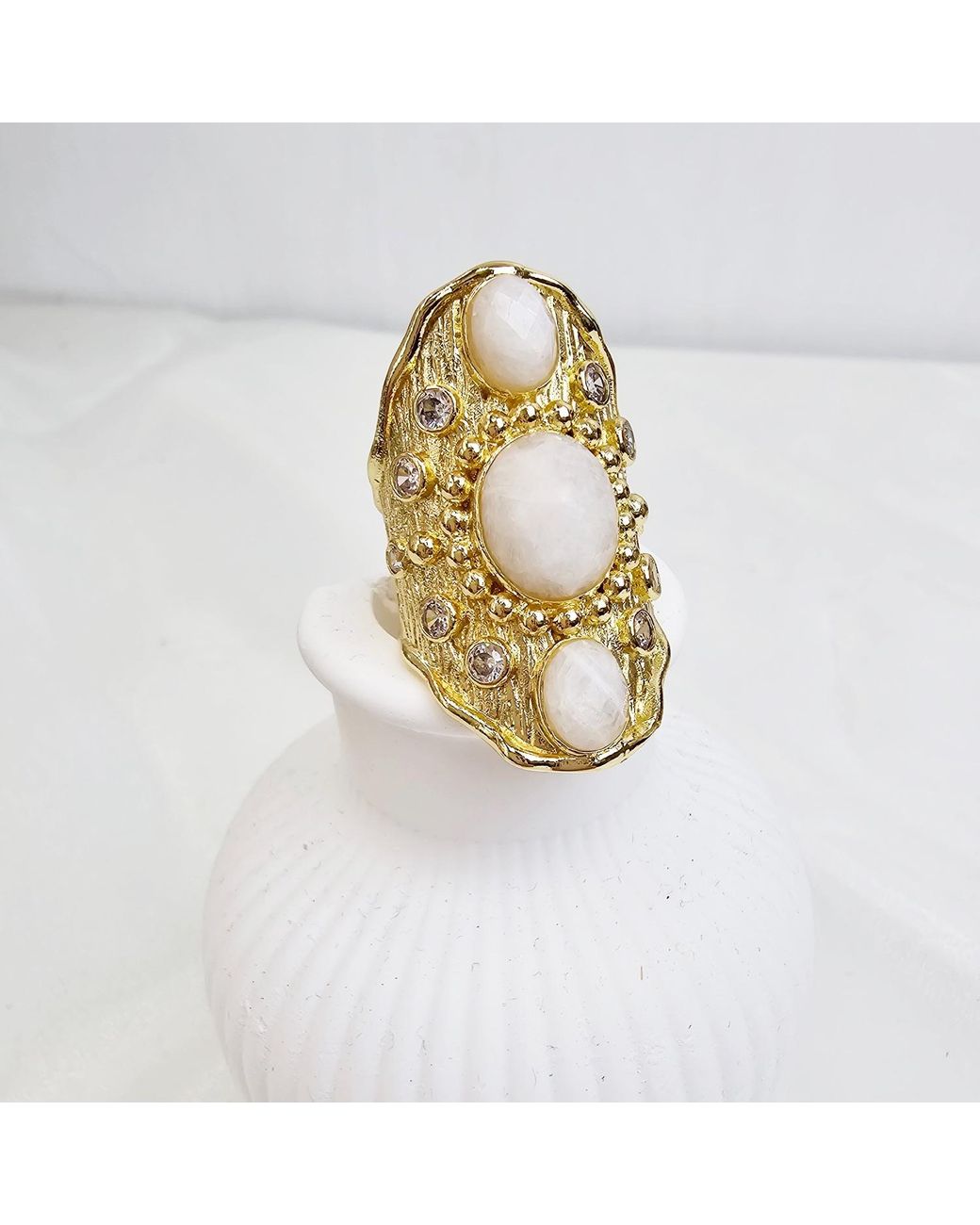 Farra Metallic Moonstone Statement Ring