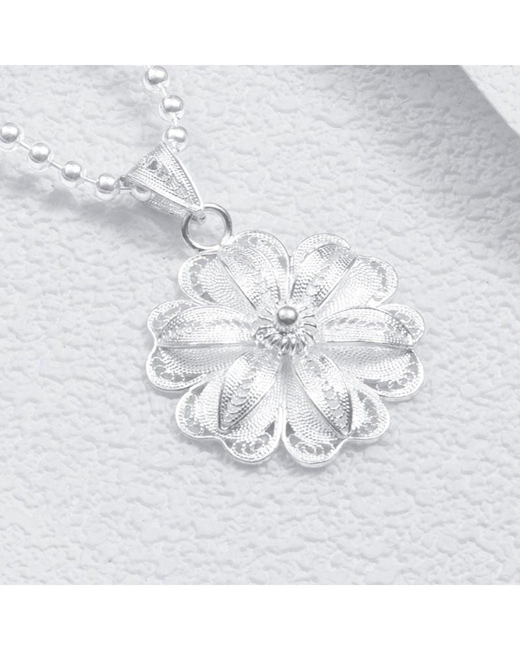 Far East Jewelry White Handcrafted Flower Cluster Peony Necklace
