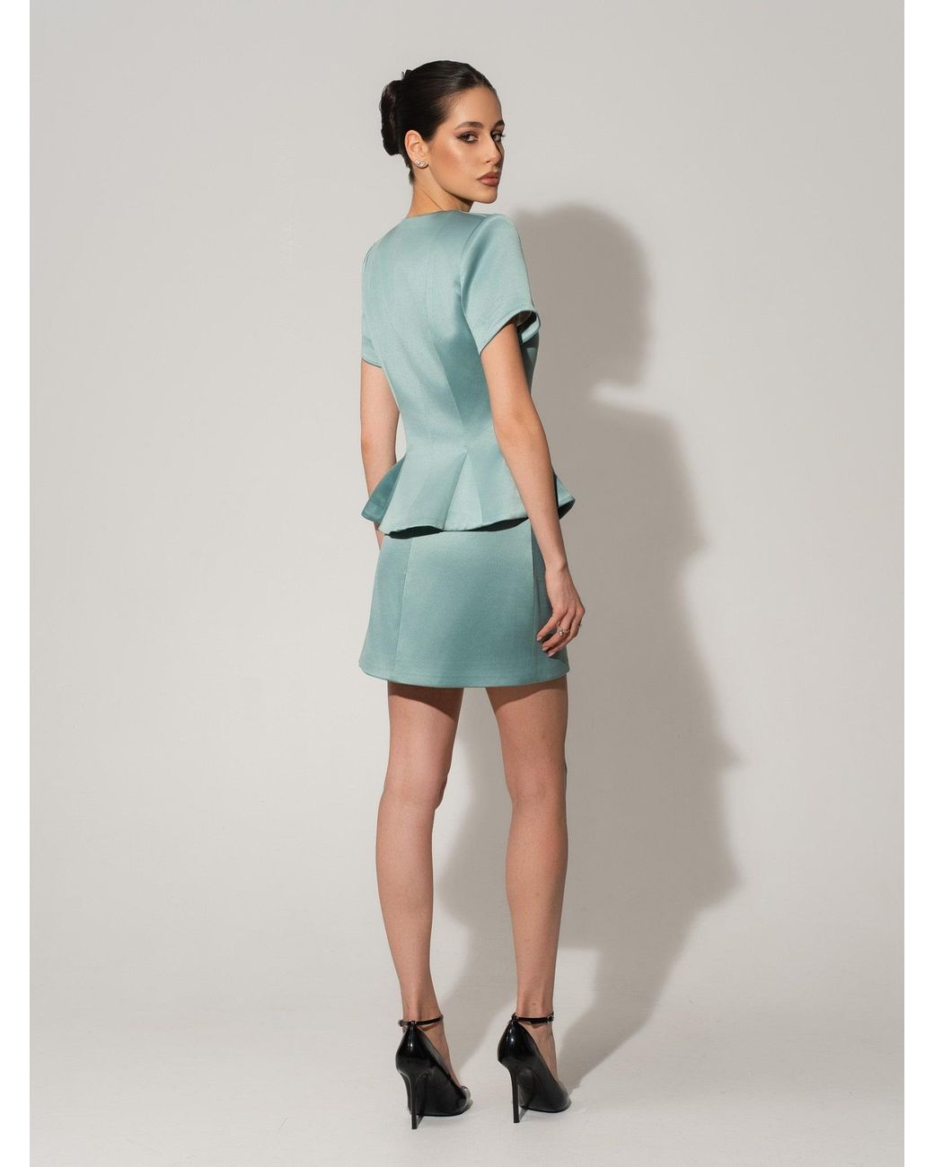 Tia Dorraine Green Satin Mini Skirt