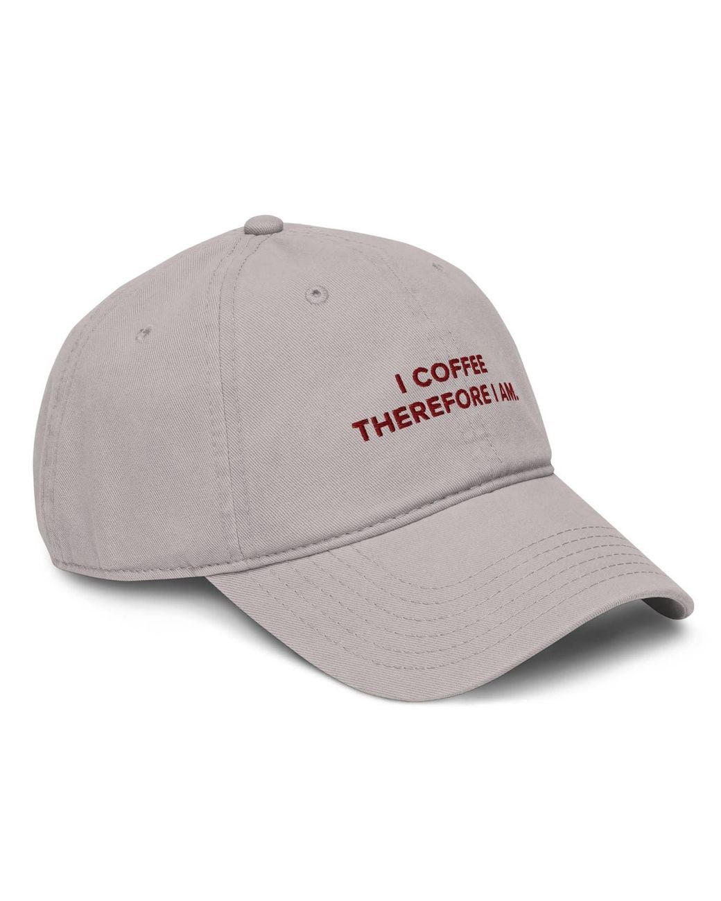 Anchor and Crew Gray Gustatory I Coffee Therefore I Am. Cotton Embroidered Cap