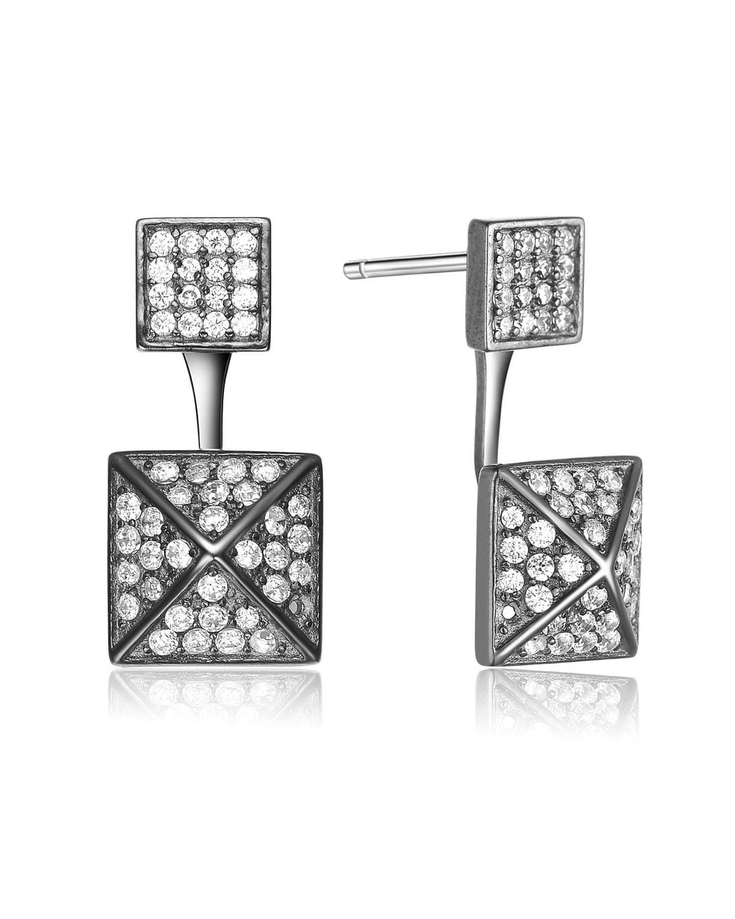 Genevive Jewelry White Sterling Plated Cubic Zirconia Multiple Square Jacket Earrings