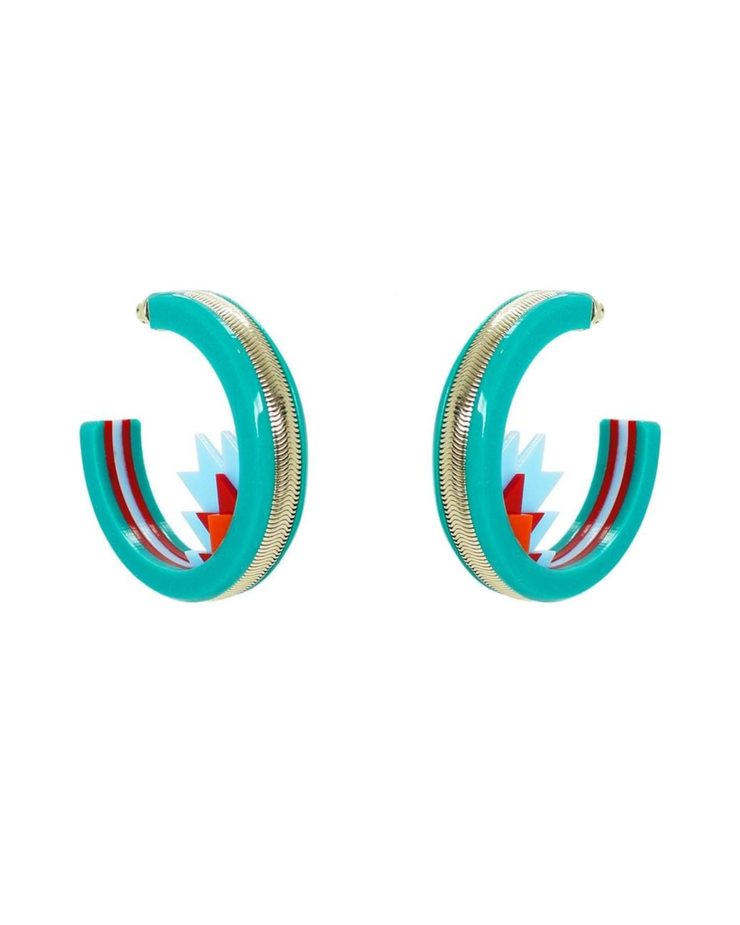 Gissa Bicalho Multicolor Handmade Acrylic Earring Hoops Kuntur & Turquoise Green
