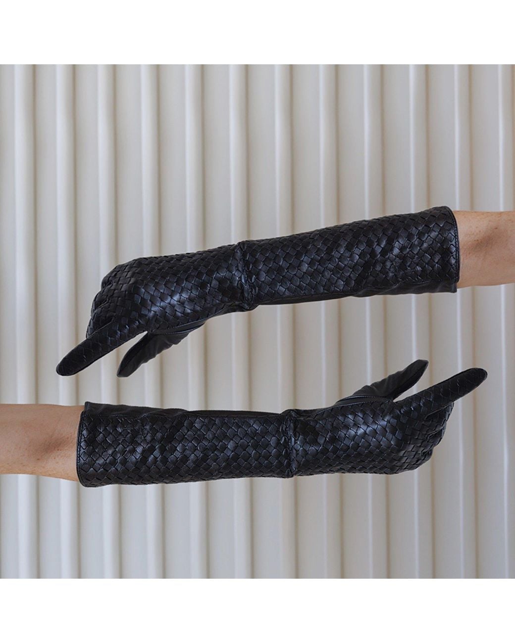 London Atelier Byproduct Black Woven Leather Long Gloves