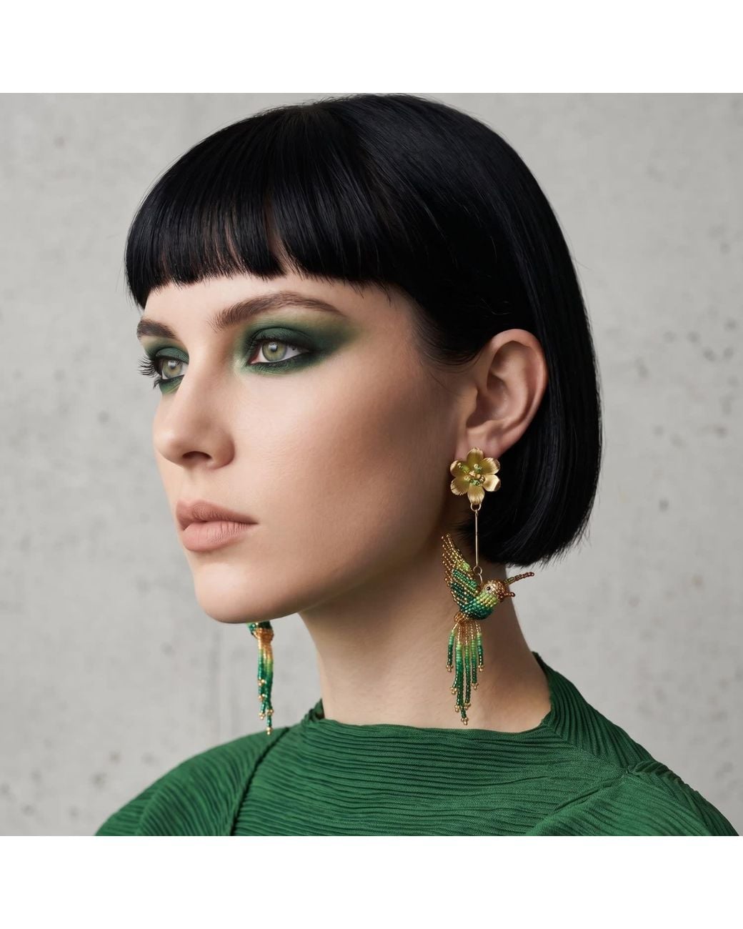 Iliana Arrazola Green Hummingbird Dangle Earrings, Glass Beads, Beaded Jewelry