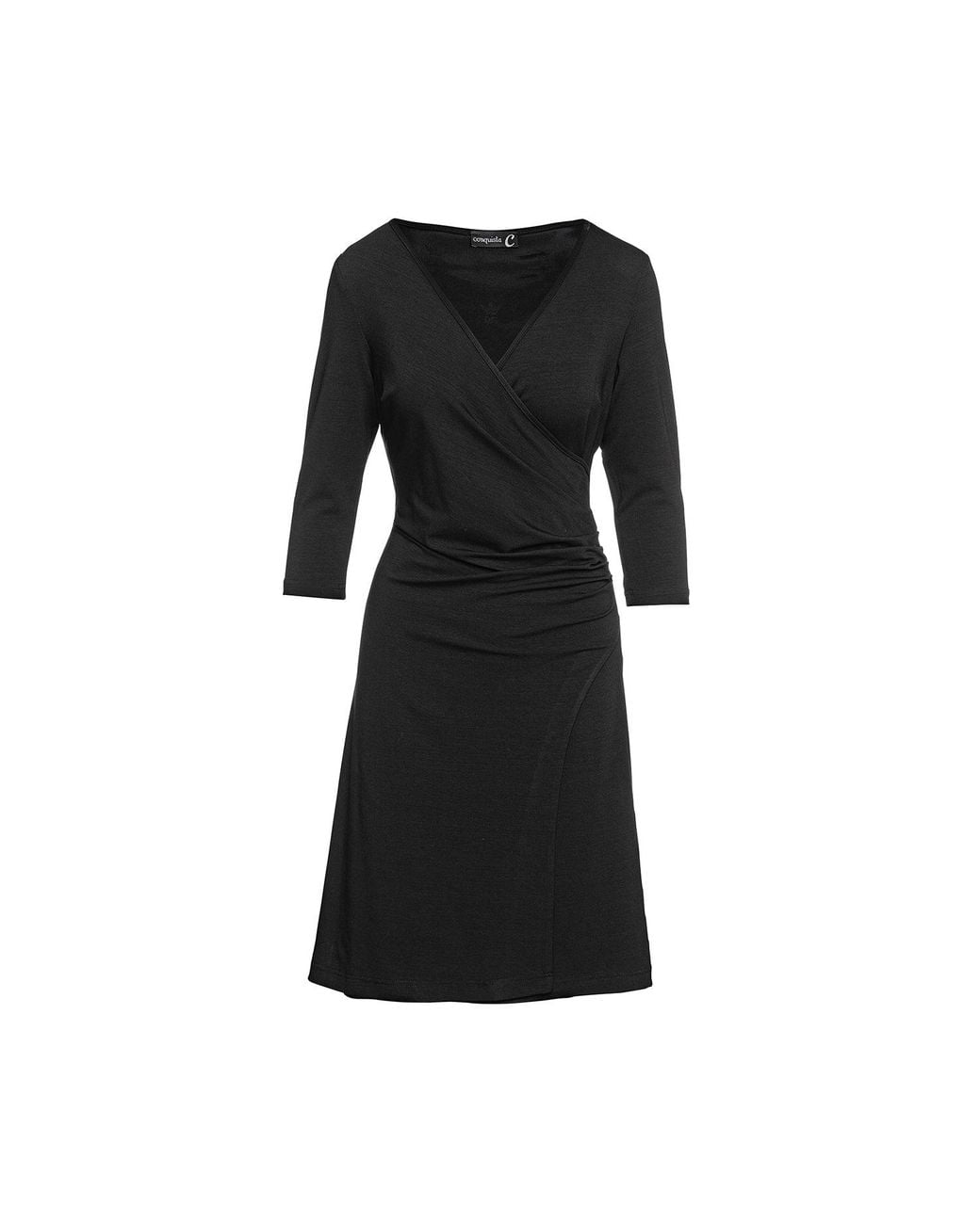 Conquista Black Faux Wrap Dress