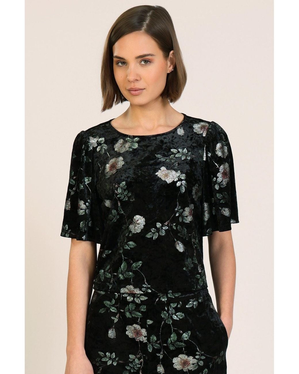 Traffic People Black Swan Song Metallic Floral Velvet Rene Blouse