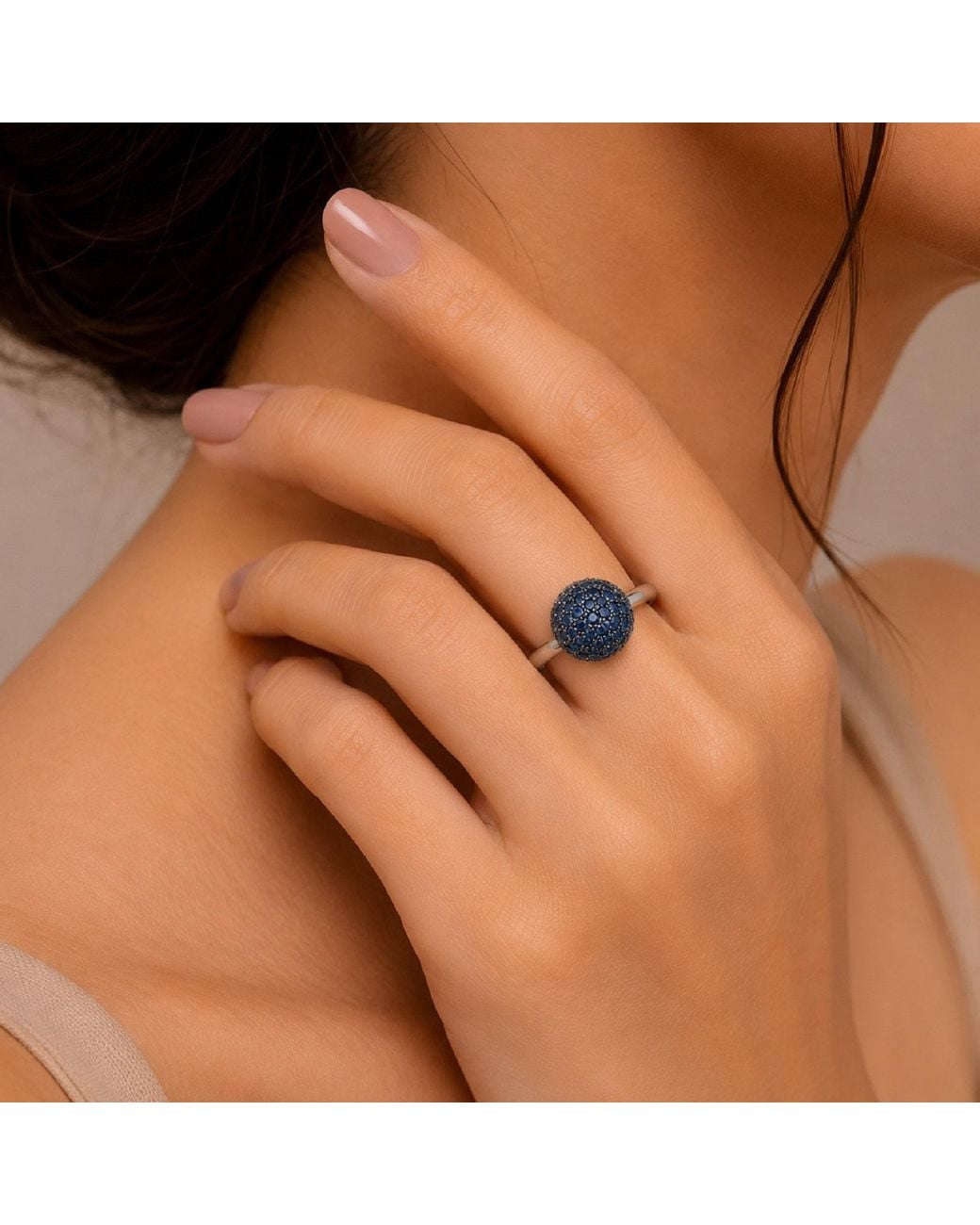Artisan Blue 18K Pave Sapphire Gemstone Dome Ring