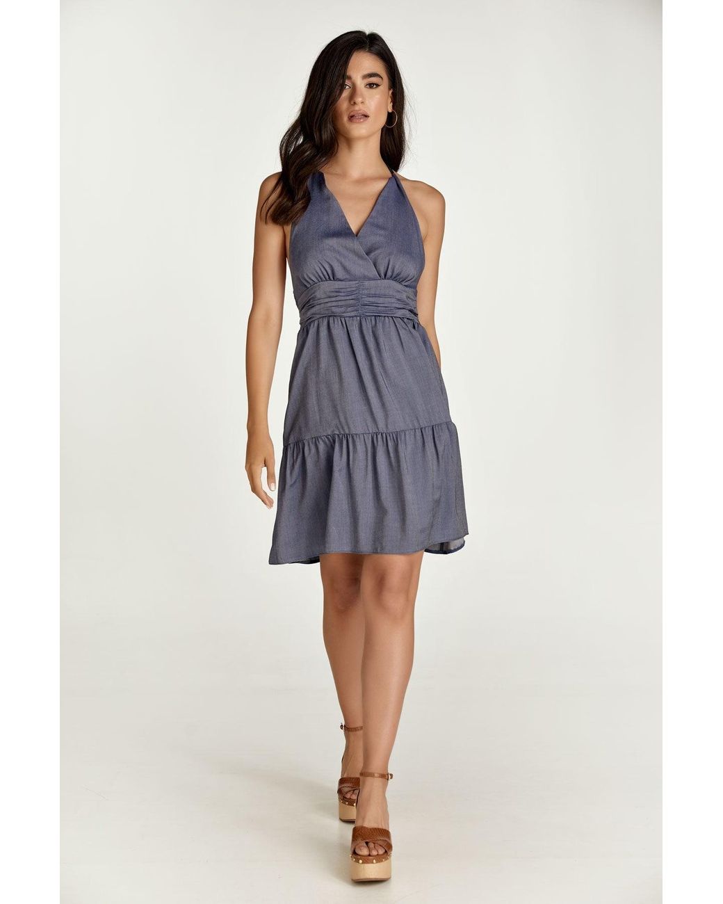 Conquista Blue Denim Style Empire Line Mini Dress