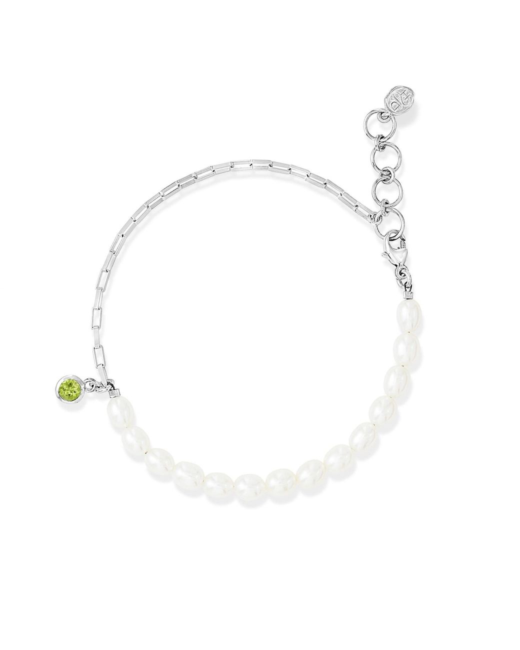 Dower & Hall White Luna Pearl & Peridot Charm Bracelet