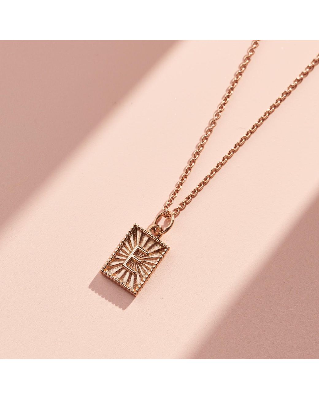 Posh Totty Designs Metallic Rose Gold Plated Sunbeam Rectangle Initial Charm Necklace
