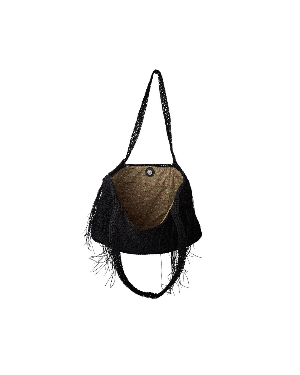 Springmoonatelier Black Handmade Raffia Tassel Tote Bag – Large Size Everyday And Beach Shoulder Bag