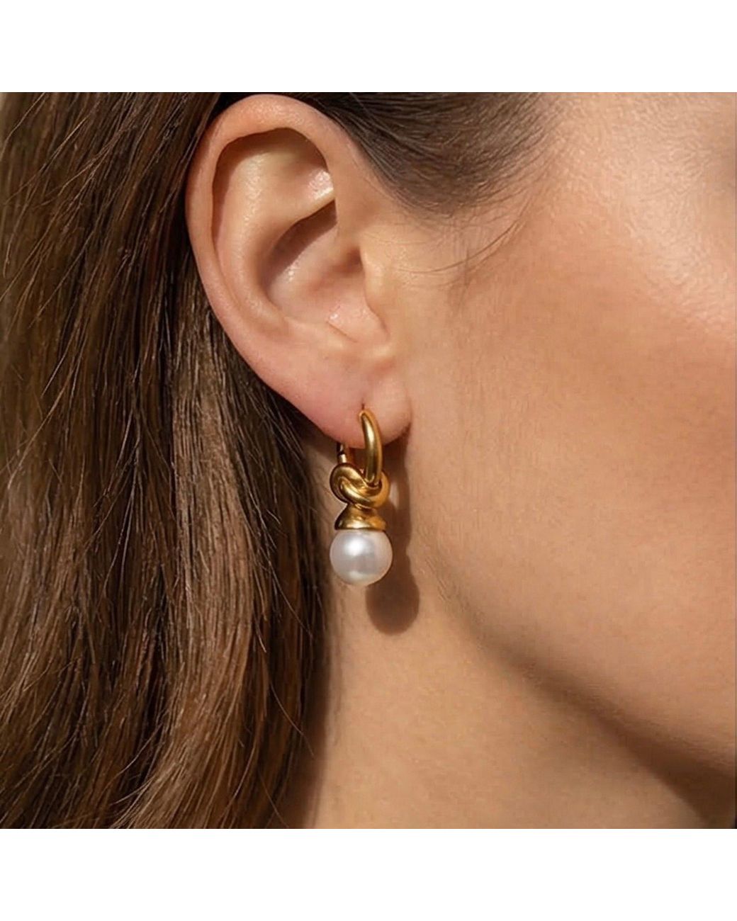 Divine Aria Metallic Pearl Knot Huggie Hoop Earrings