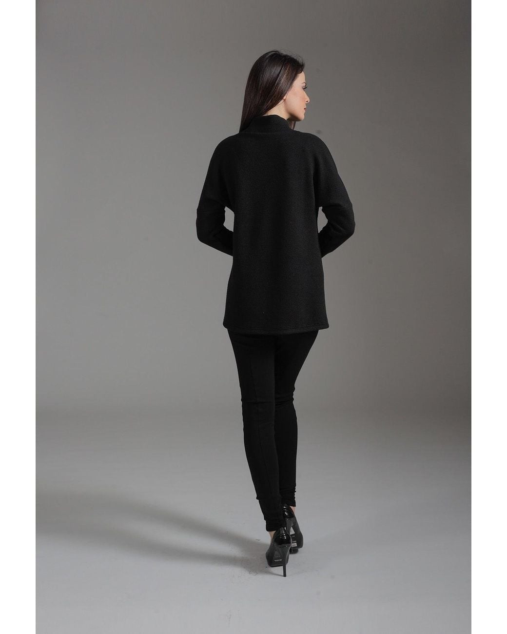 Conquista Black Knit Jacquard Jacket With Batwing Sleeves