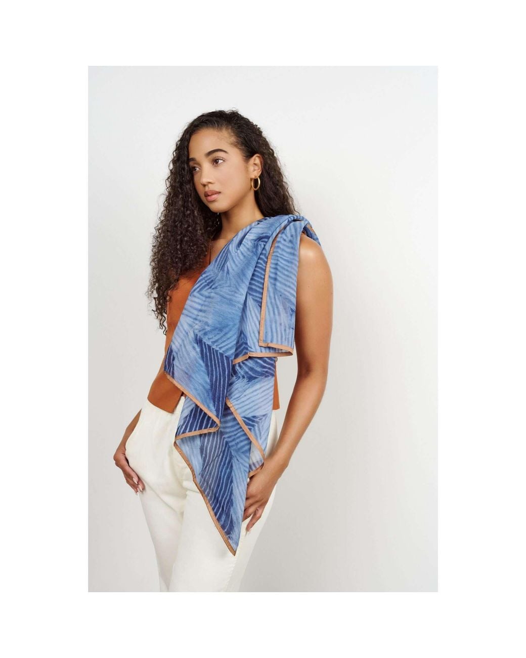 Variously Blue Samu Hand Printed Shibori Silk Chiffon Scarf