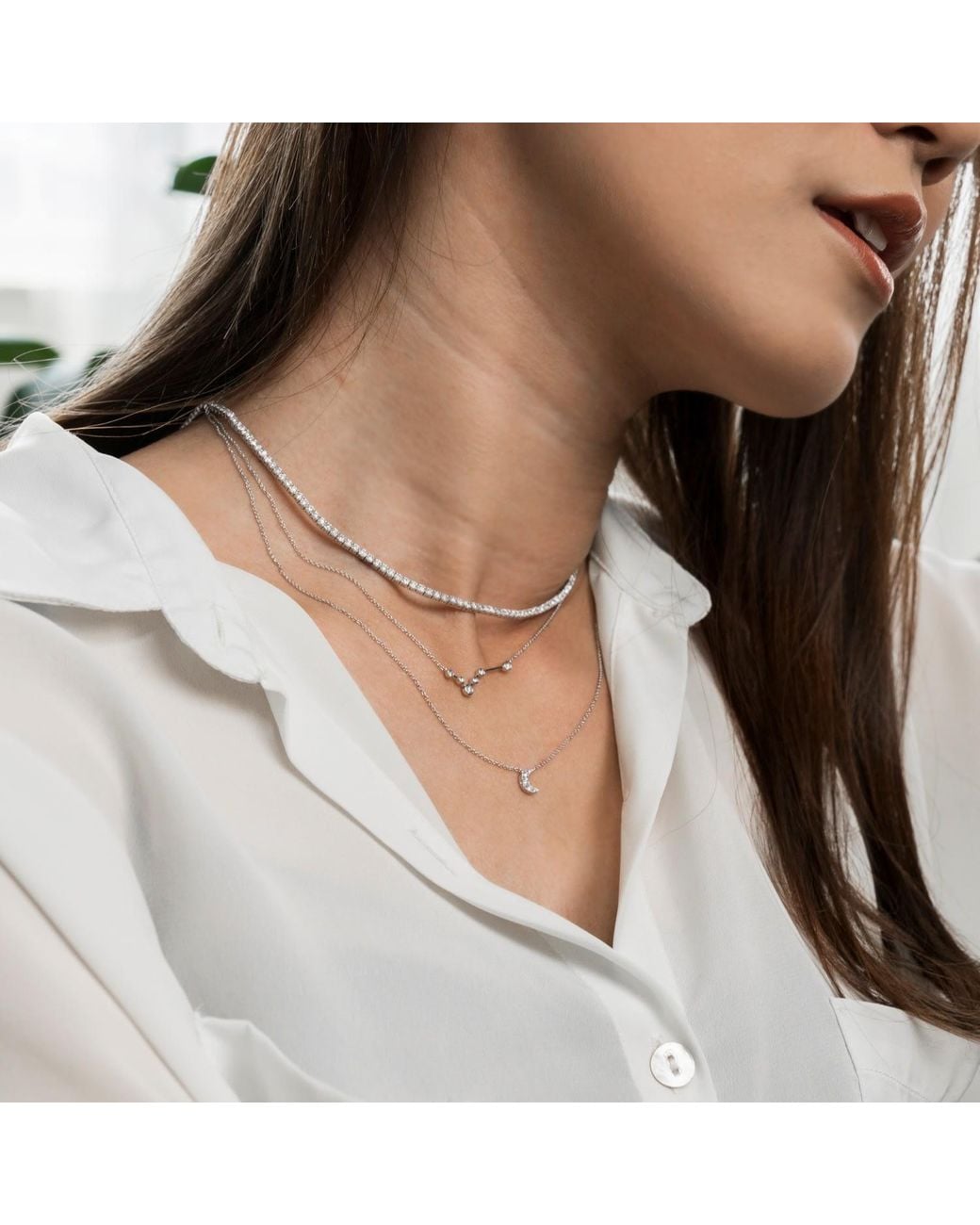 Genevieve Collection Metallic Pisces Zodiac Constellation Necklace 18K & Diamond