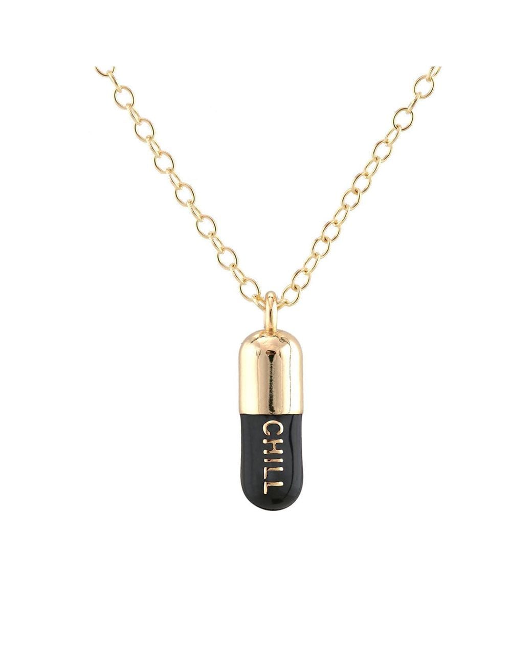 Kris Nations Metallic Chill Pill Enamel Necklace Gold Filled & Black Enamel