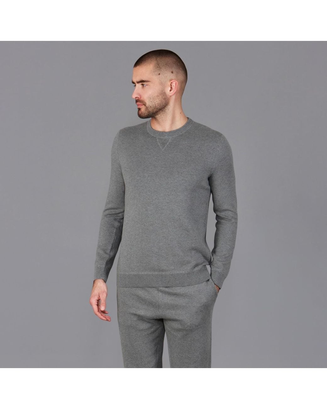 Paul James Knitwear Gray Midweight Cotton Beckham Knitted Sweatshirt for men