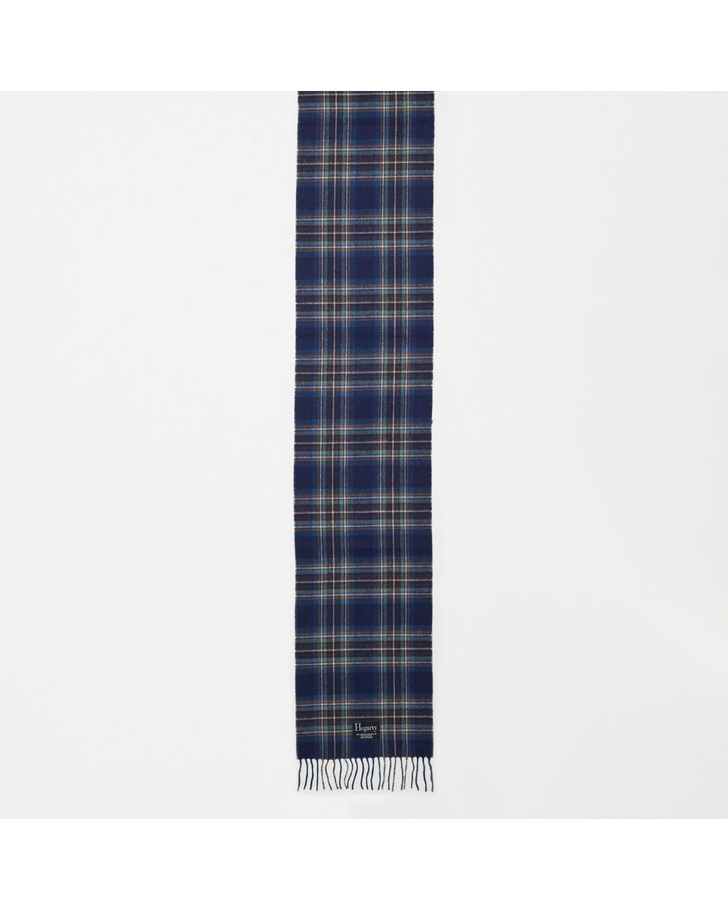 Hegarty London Blue Tan Check Tartan Lambswool Scarf for men