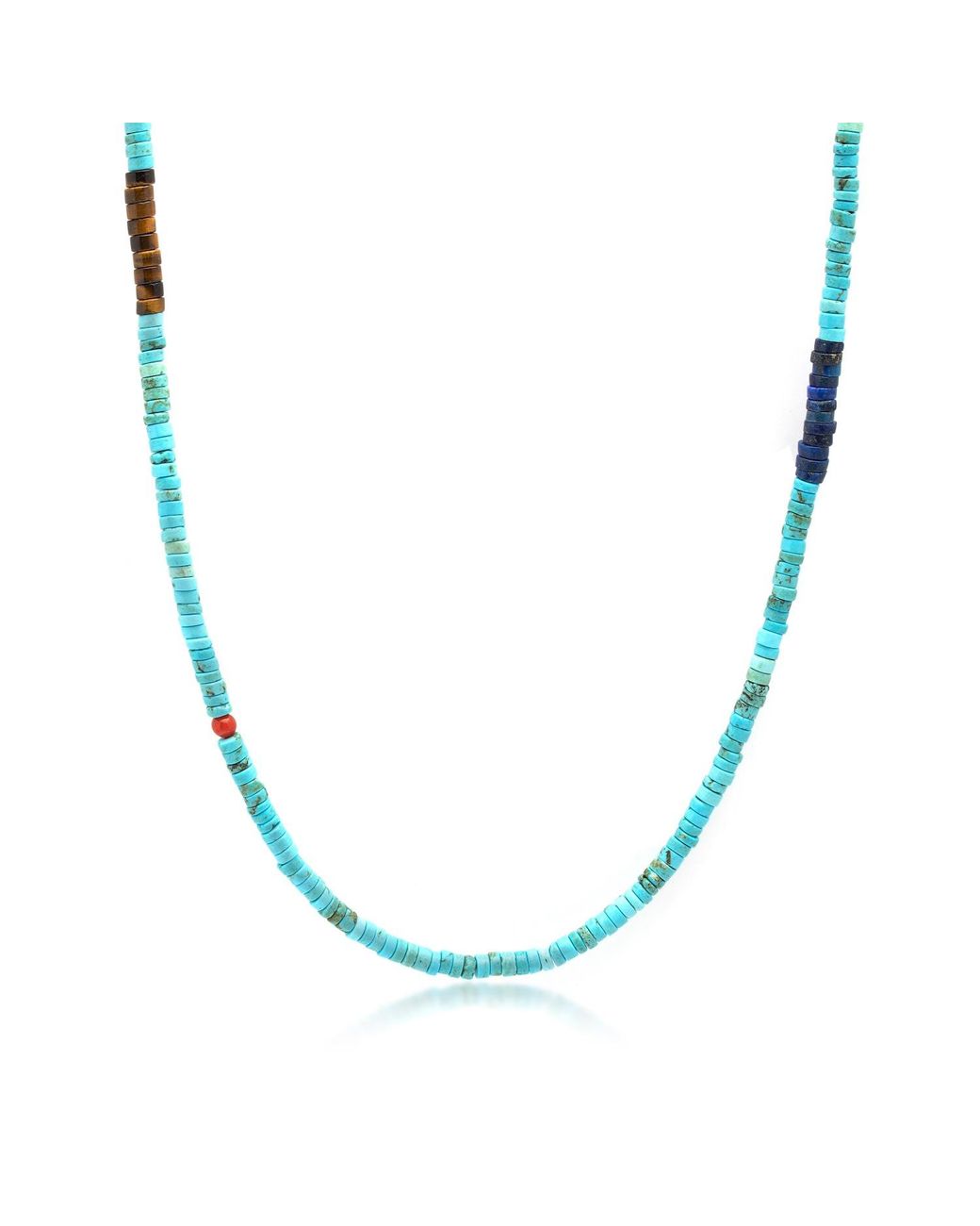 Nialaya Blue Heishi Necklace With Tiger Eye And Lapis for men
