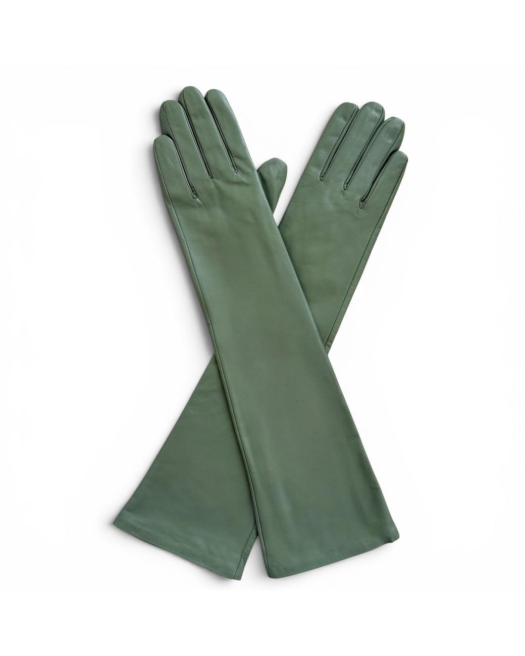 HIGH HEEL JUNGLE by KATHRYN EISMAN Green Milana Opera-Length Leather Gloves