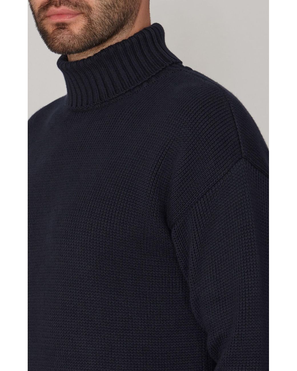 Paul James Knitwear Blue Heavyweight Cotton Arthur Submariner Roll Neck Jumper for men