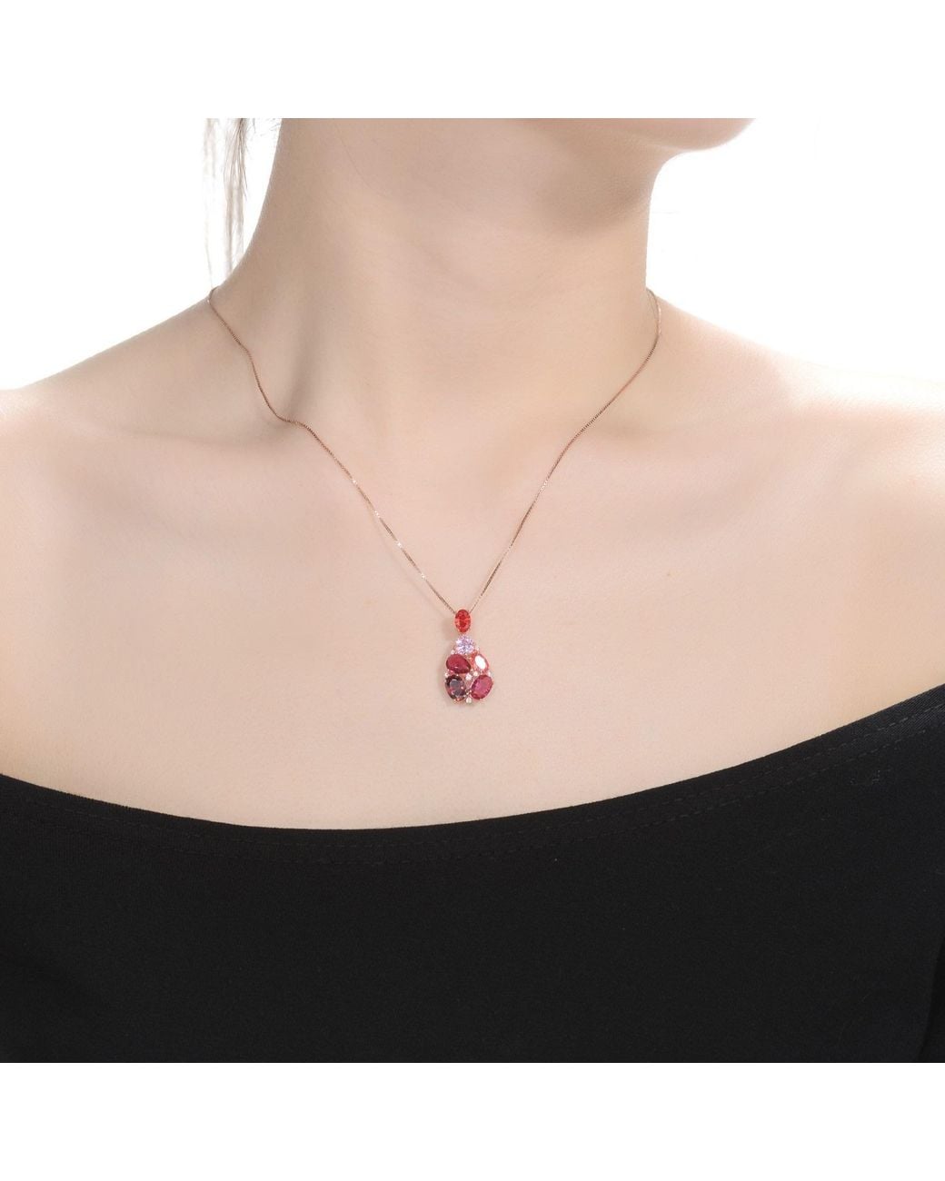 Genevive Jewelry Pink Rose Rose Plated Ruby Colored Cubic Zirconia Accent Pendant Necklace