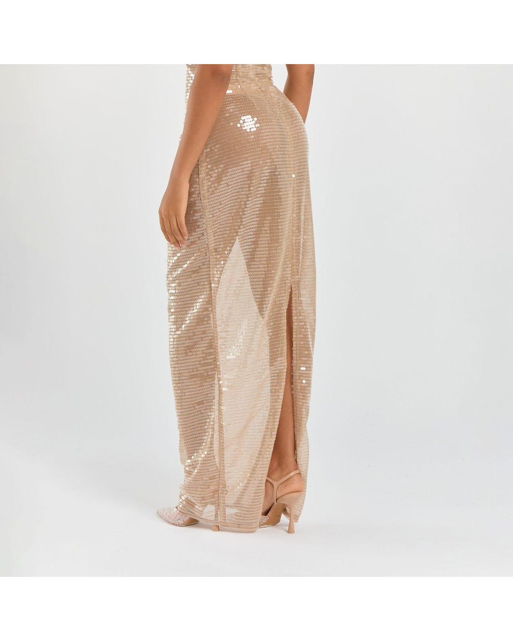 Egyptian Blue Natural Neutrals Spaghetti Long Sequin Dress