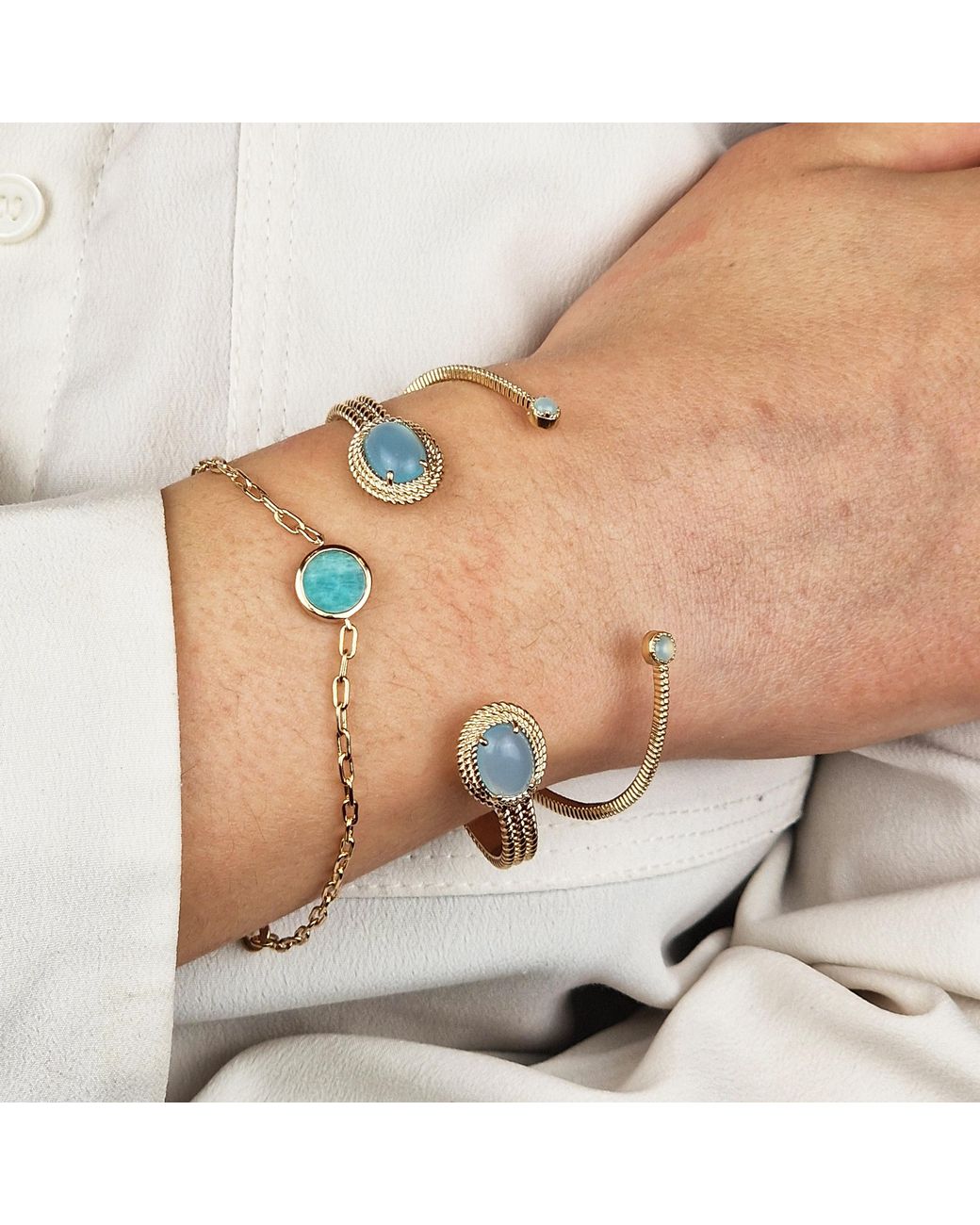 Harfi Metallic Vermeil Plated Agate Gemstone Crystal Statement Bangle