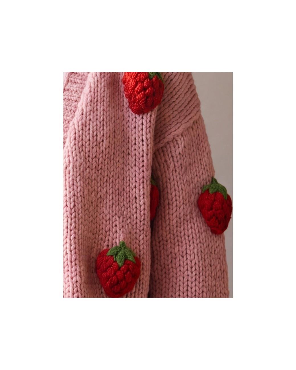 Ana Chic Pink Strawberry Motif Handmade Knitted Cardigan