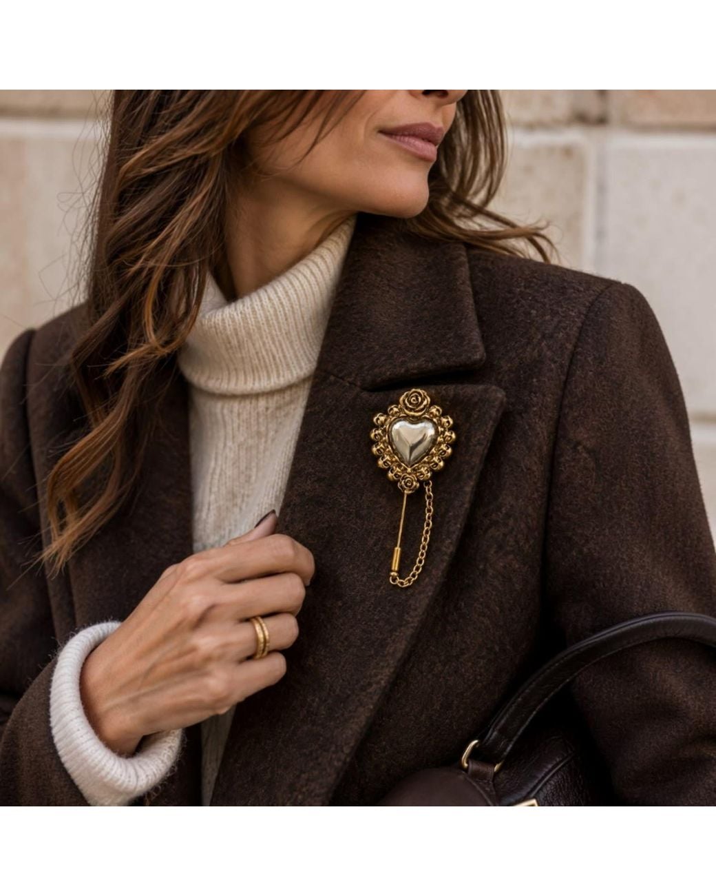 Vstyle Metallic Sacred Heart Rose Brooch